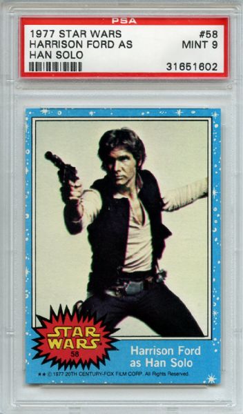 1977 Star Wars 58 Harrison Ford as Han Solo PSA MINT 9