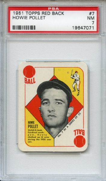 1951 Topps Red Back 7 Howie Pollet PSA NM 7