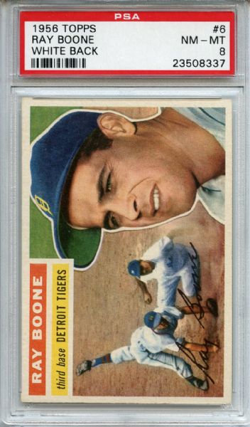 1956 Topps 6 Ray Boone White Back PSA NM-MT 8