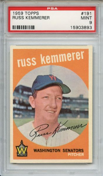 1959 Topps 191 Russ Kemmerer PSA MINT 9