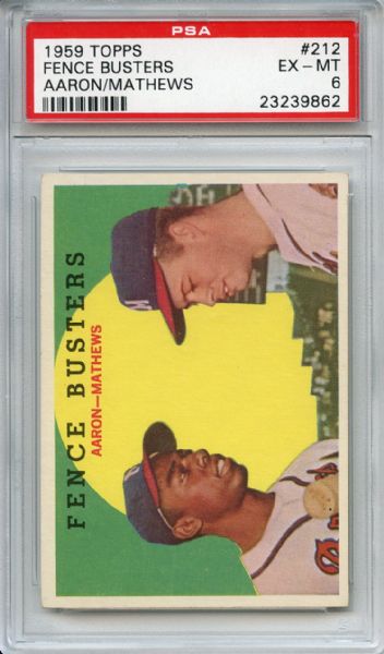 1959 Topps 212 Fence Busters Aaron Mathews Gray Back PSA EX-MT 6