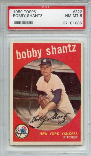 1959 Topps 222 Bobby Shantz White Back PSA NM-MT 8