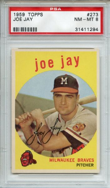 1959 Topps 273 Joe Jay White Back PSA NM-MT 8