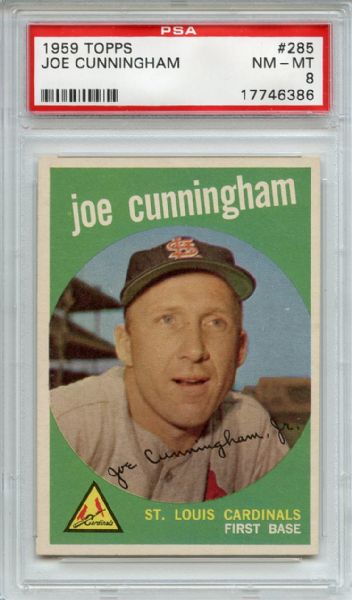 1959 Topps 285 Joe Cunningham White Back PSA NM-MT 8