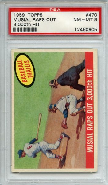 1959 Topps 470 Stan Musial Raps out 3000th Hit PSA NM-MT 8