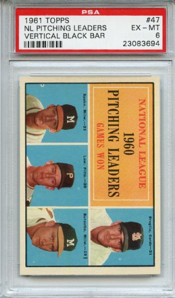 1961 Topps 47 NL Pitching Leaders Spahn PSA EX-MT 6