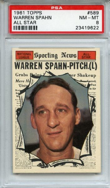 1961 Topps 589 Warren Spahn All Star PSA NM-MT 8