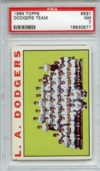 1964 Topps 531 Los Angeles Dodgers Team PSA NM 7