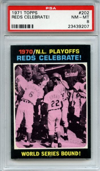 1971 Topps 202 Reds Celebrate PSA NM-MT 8