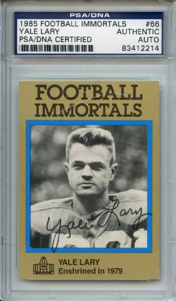Yale Lary Signed Football Immortals PSA/DNA