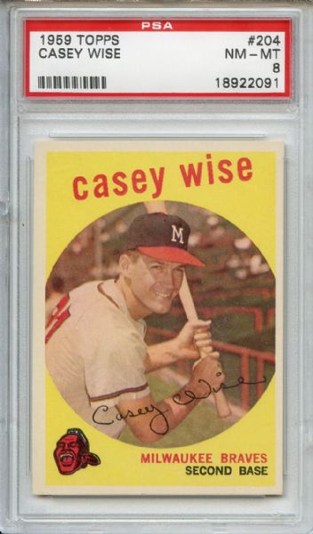 1959 Topps 204 Casey Wise White Back PSA NM-MT 8