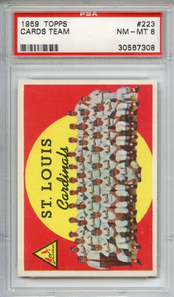 1959 Topps 223 St. Louis Cardinals Team Gray Back PSA NM-MT 8
