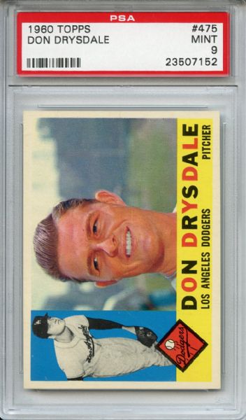 1960 Topps 475 Don Drysdale PSA MINT 9