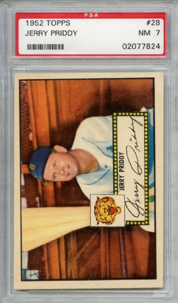 1952 Topps 28 Jerry Priddy Red Back PSA NM 7