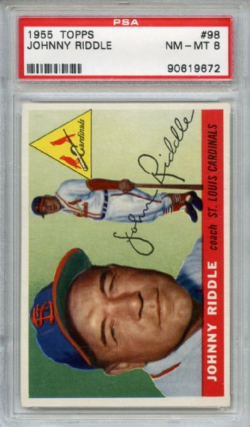 1955 Topps 98 Johnny Riddle PSA NM-MT 8
