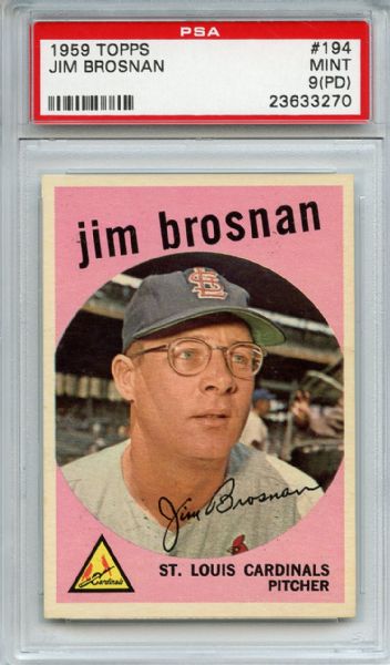 1959 Topps 194 Jim Brosnan PSA MINT 9 (PD)