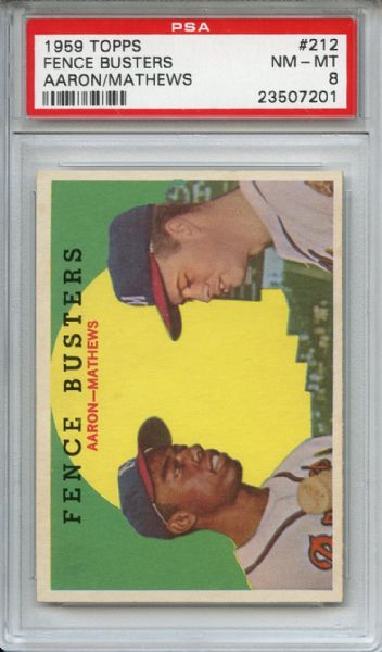 1959 Topps 212 Fence Busters Aaron Mathews Gray Back PSA NM-MT 8