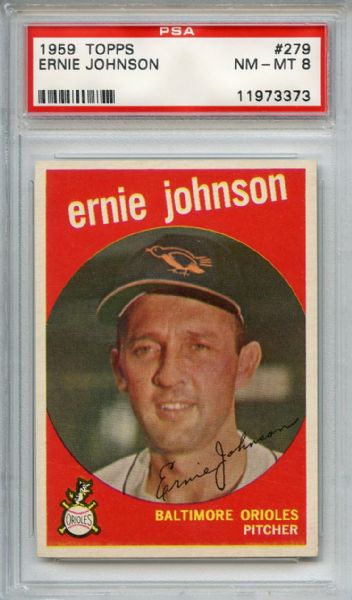 1959 Topps 279 Ernie Johnson Gray Back PSA NM-MT 8