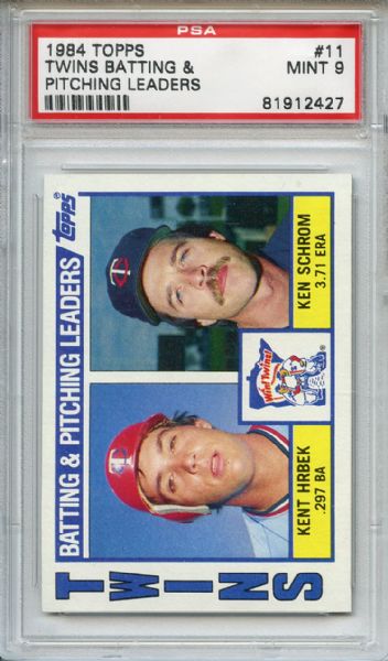 1984 Topps 11 Twins Batting & Pitching Leaders PSA MINT 9