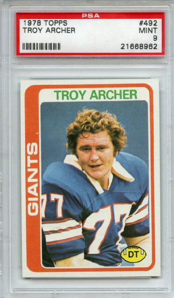 1978 Topps 492 Troy Archer PSA MINT 9
