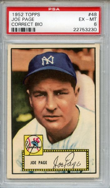 1952 Topps 48 Joe Page Red Back PSA EX-MT 6