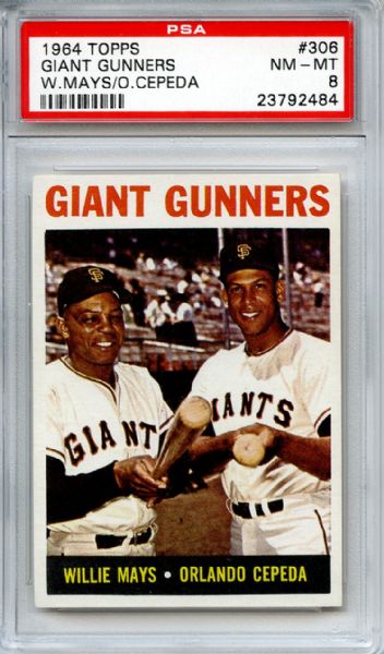 1964 Topps 306 Giant Gunners Mays Cepeda PSA NM-MT 8
