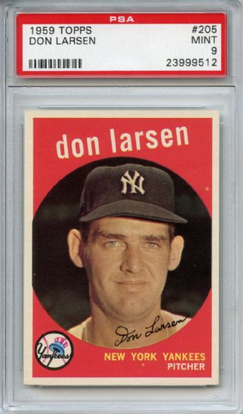 1959 Topps 205 Don Larsen Gray Back PSA MINT 9