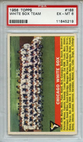 1956 Topps 188 Chicago White Sox Team PSA EX-MT 6