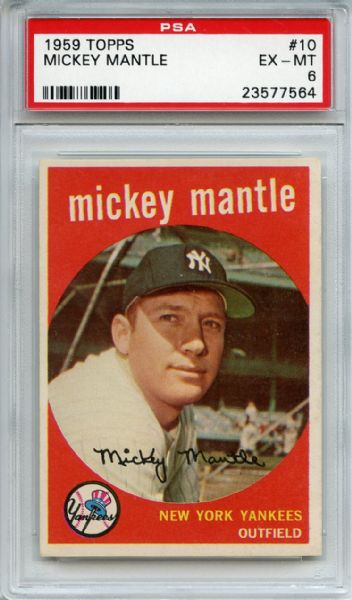 1959 Topps 10 Mickey Mantle PSA EX-MT 6