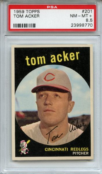 1959 Topps 201 Tom Acker White Back PSA NM-MT+ 8.5