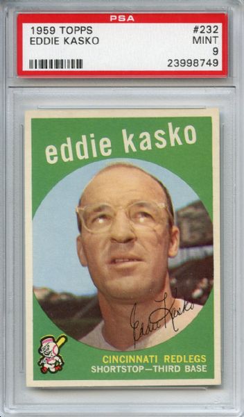 1959 Topps 232 Eddie Kasko Gray Back PSA MINT 9