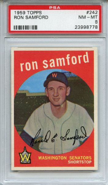 1959 Topps 242 Ron Samford Gray Back PSA NM-MT 8