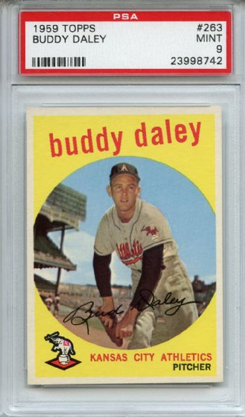 1959 Topps 263 Buddy Daley Gray Back PSA MINT 9