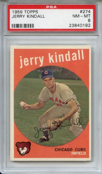 1959 Topps 274 Jerry Kindall Gray Back PSA NM-MT 8