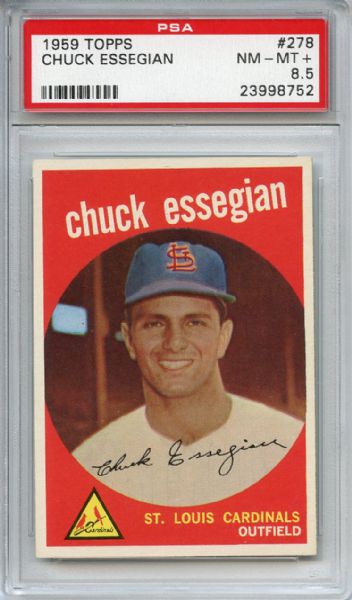 1959 Topps 278 Chuck Essegian Gray Back PSA NM-MT+ 8.5