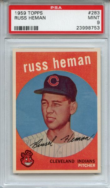 1959 Topps 283 Russ Heman White Back PSA MINT 9