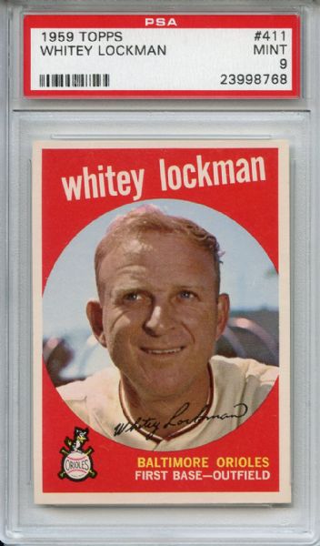1959 Topps 411 Whitey Lockman PSA MINT 9