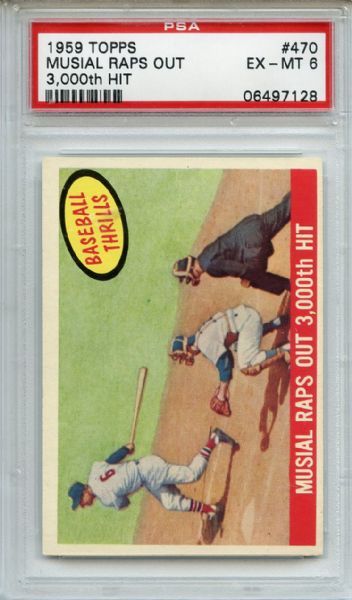 1959 Topps 470 Stan Musial Raps Out 3000th Hit PSA EX-MT 6