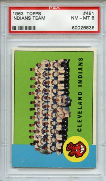 1963 Topps 451 Cleveland Indians Team PSA NM-MT 8