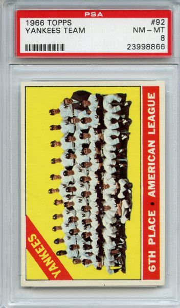 1966 Topps 92 New York Yankees Team PSA NM-MT 8