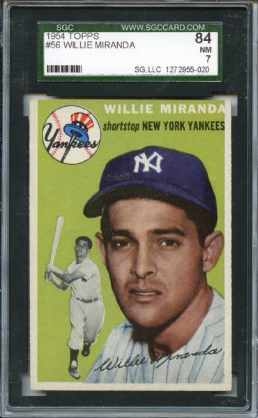 1954 Topps 56 Willie Miranda SGC NM 84 / 7