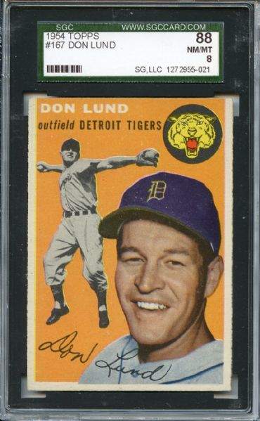 1954 Topps 167 Don Lund SGC NM/MT 88 / 8