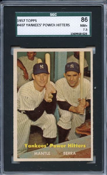 1957 Topps 407 Yankees' Power Hitters Mantle Berry SGC NM+ 86 / 7.5