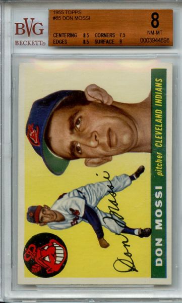 1955 Topps 85 Don Mossi RC BVG NM-MT 8