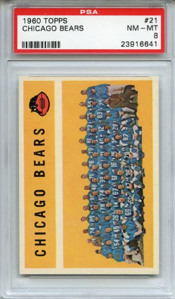 1960 Topps 21 Chicago Bears Team PSA NM-MT 8