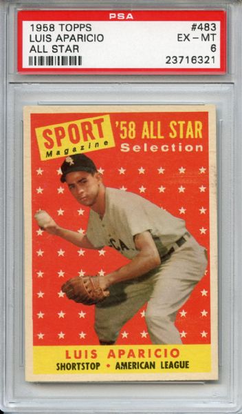 1958 Topps 483 Luis Aparicio All Star PSA EX-MT 6