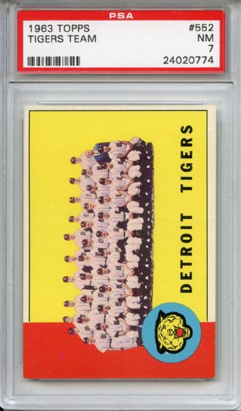 1963 Topps 552 Detroit Tigers Team PSA NM 7