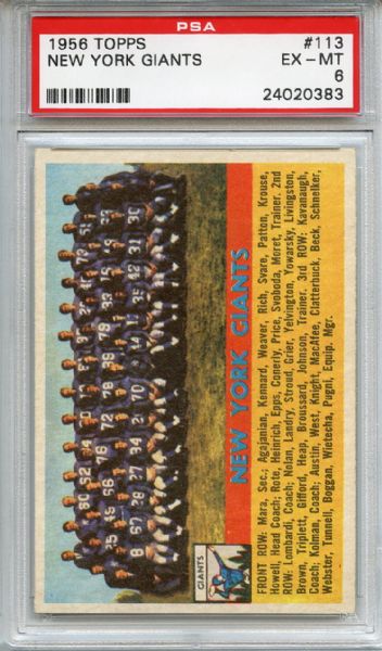 1956 Topps 113 New York Giants Team PSA EX-MT 6