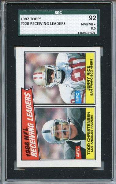1987 Topps 228 Receiving Leaders Jerry Rice SGC NM/MT+ 92 / 8.5