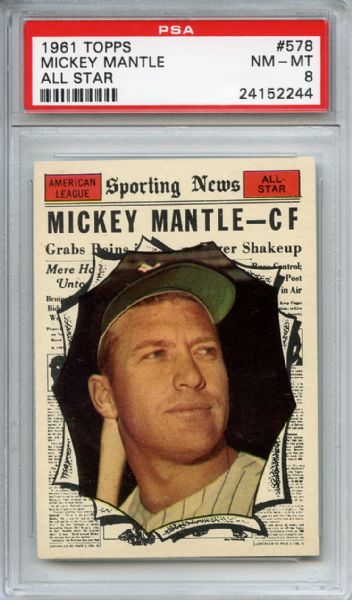 1961 Topps 578 Mickey Mantle All Star PSA NM-MT 8